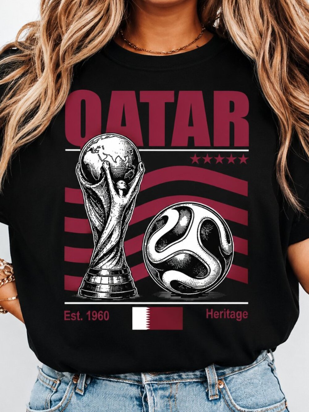 Vintage Qatar Soccer Tee, Retro 90s Football Fan Graphic Shirt
